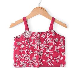 Babyhug Sleeveless  Top With Sharara & Floral Embroidered Jacket Set - Pink