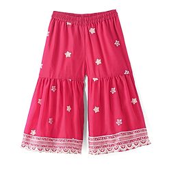Babyhug Sleeveless  Top With Sharara & Floral Embroidered Jacket Set - Pink