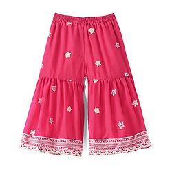 Babyhug Sleeveless  Top With Sharara & Floral Embroidered Jacket Set - Pink