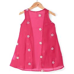 Babyhug Sleeveless  Top With Sharara & Floral Embroidered Jacket Set - Pink