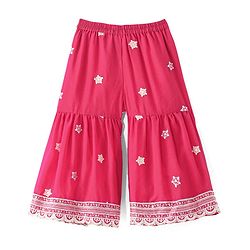 Babyhug Sleeveless  Top With Sharara & Floral Embroidered Jacket Set - Pink
