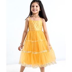 Babyhug Woven Sleeveless Net Embroidered Ethnic Dress - Orange