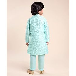 Babyhug Woven Full Sleeves Floral Embroidered Kurta & Pyjama Set - Aqua