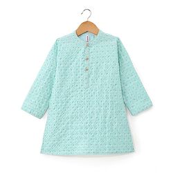 Babyhug Woven Full Sleeves Floral Embroidered Kurta & Pyjama Set - Aqua
