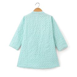 Babyhug Woven Full Sleeves Floral Embroidered Kurta & Pyjama Set - Aqua