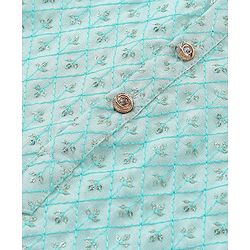 Babyhug Woven Full Sleeves Floral Embroidered Kurta & Pyjama Set - Aqua