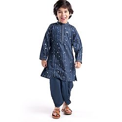 Babyhug Woven Full Sleeves Floral Embroidered  Kurta Dhoti  Set- Teal