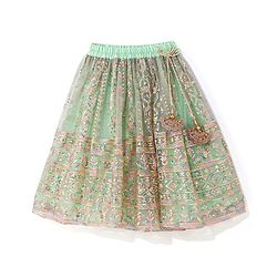 Babyhug Woven Half Sleeves Sequenced Embroidered Lehenga Choli & Dupatta Set - Mint