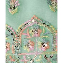 Babyhug Woven Half Sleeves Sequenced Embroidered Lehenga Choli & Dupatta Set - Mint