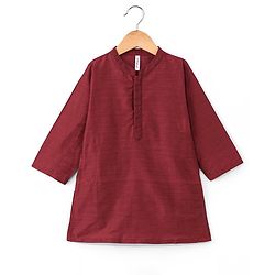 Babyhug Woven Full Sleeves Solid Colour Pathani Kurta Pyjama Set with Sequined Embroidered Jacket - Maroon