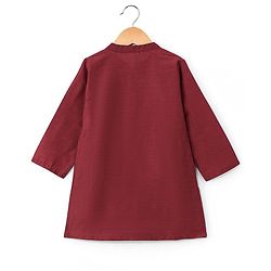 Babyhug Woven Full Sleeves Solid Colour Pathani Kurta Pyjama Set with Sequined Embroidered Jacket - Maroon