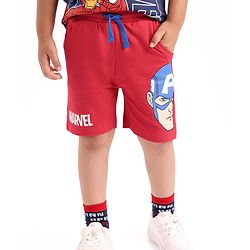Babyhug Marvel Cotton Knit Shorts With Avengers Graphics - Red