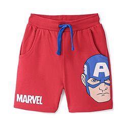 Babyhug Marvel Cotton Knit Shorts With Avengers Graphics - Red