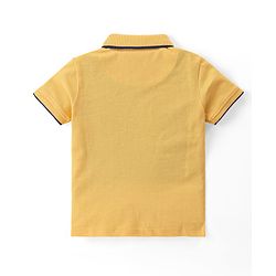 Babyhug Cotton Knit Half Sleeves Text Printed Polo T-Shirt & Striped Shorts Set - Yellow & Blue