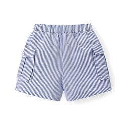 Babyhug Cotton Knit Half Sleeves Text Printed Polo T-Shirt & Striped Shorts Set - Yellow & Blue