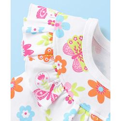 Babyhug 100% Cotton Knit Frill Sleeves Romper Floral & Butterfly Print - White