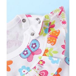 Babyhug 100% Cotton Knit Frill Sleeves Romper Floral & Butterfly Print - White