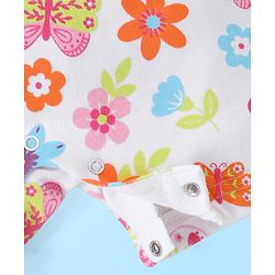 Babyhug 100% Cotton Knit Frill Sleeves Romper Floral & Butterfly Print - White