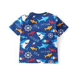 Babyhug 100% Cotton Knit Half Sleeves T-Shirt & Dungaree Set Aquatic Animal Print -Blue & Red