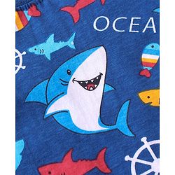 Babyhug 100% Cotton Knit Half Sleeves T-Shirt & Dungaree Set Aquatic Animal Print -Blue & Red
