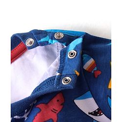 Babyhug 100% Cotton Knit Half Sleeves T-Shirt & Dungaree Set Aquatic Animal Print -Blue & Red