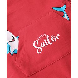 Babyhug 100% Cotton Knit Half Sleeves T-Shirt & Dungaree Set Aquatic Animal Print -Blue & Red