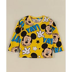 Babyhug Disney Half Sleeves T-Shirt & Jogger Pant With Mickey Mouse - Yellow & Black