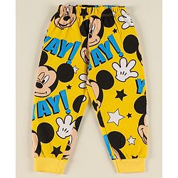Babyhug Disney Half Sleeves T-Shirt & Jogger Pant With Mickey Mouse - Yellow & Black