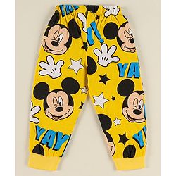 Babyhug Disney Half Sleeves T-Shirt & Jogger Pant With Mickey Mouse - Yellow & Black