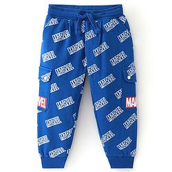 Babyhug Marvel Cotton Looper Knit Full Length Lounge Pant Text Print - Blue
