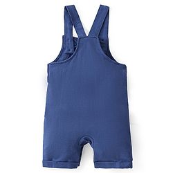 Babyhug 100% Cotton Knit Single Jersey Dungaree & Half Sleeves T-Shirt With Dino Print - White & Blue