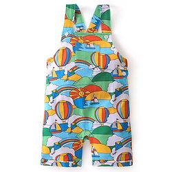 Babyhug Single Jersey Knit Boat Printed Dungaree & Half Sleeves T-Shirt - Light Blue & Multicolor