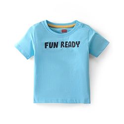 Babyhug Single Jersey Knit Boat Printed Dungaree & Half Sleeves T-Shirt - Light Blue & Multicolor