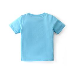 Babyhug Single Jersey Knit Boat Printed Dungaree & Half Sleeves T-Shirt - Light Blue & Multicolor