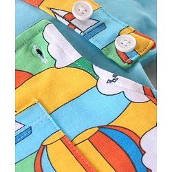 Babyhug Single Jersey Knit Boat Printed Dungaree & Half Sleeves T-Shirt - Light Blue & Multicolor