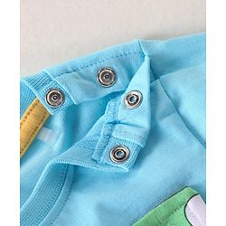 Babyhug Single Jersey Knit Boat Printed Dungaree & Half Sleeves T-Shirt - Light Blue & Multicolor