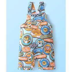 Babyhug Single Jersey Knit Tiger Printed Dungaree & Half Sleeves T-Shirt - White & Multicolor
