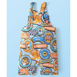 Babyhug Single Jersey Knit Tiger Printed Dungaree & Half Sleeves T-Shirt - White & Multicolor