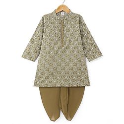 Babyhug 100% Cotton Woven Full Sleeves Bandhani Printed Kurta Dhoti Set -Green
