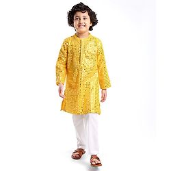 Babyhug Woven Full Sleeves Mirrior Embroide Kurta Payjama Set - Yellow