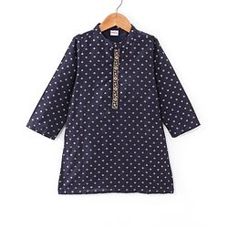 Babyhug Woven Full Sleeves Foil Printed Kurta Pyjama Set - Navy Blue