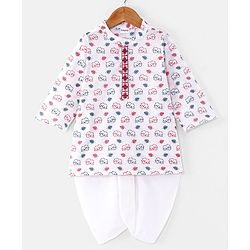 Babyhug Cotton Woven Full Sleeves Kurta Dhoti Set with Elephant Print - White