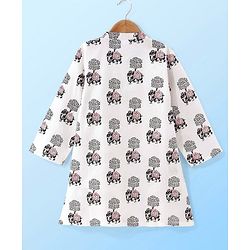 Babyhug 100% Cotton Woven Full Sleeves Elephant Printed Kurta Pyjama Set-White