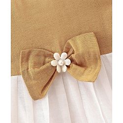 Babyhug Woven Sleeveless Gold Border Ethnic Dress With Bow Applique - White & Golden