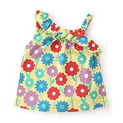 Babyhug Cotton Knit One Shoulder Sleeves Top with Frill Detailing Floral Print - Yellow