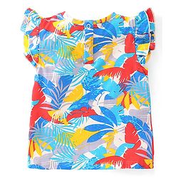 Babyhug 100% Cotton Knit Frill Sleeves Top with Leafy Print & Frill Detailing - Multicolour