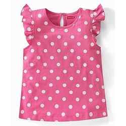 Babyhug Cotton Knit Sleeveless Top with Frill Detailing Polka Dot Graphic Pack of 3 - Pink Blue & Green