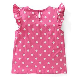 Babyhug Cotton Knit Sleeveless Top with Frill Detailing Polka Dot Graphic Pack of 3 - Pink Blue & Green