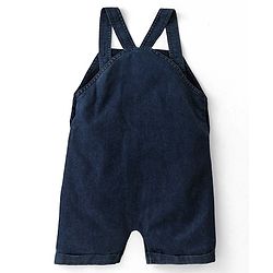 Babyhug Single Jersey Woven Dino Patch Dungaree & Half Sleeves T-Shirt - Peach & Blue