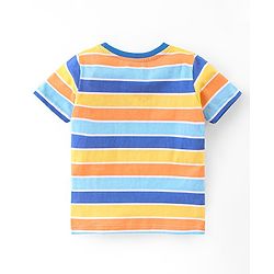 Babyhug Single Jersey Woven Dungaree with  Half Sleeves Striped T-Shirt - Multicolour